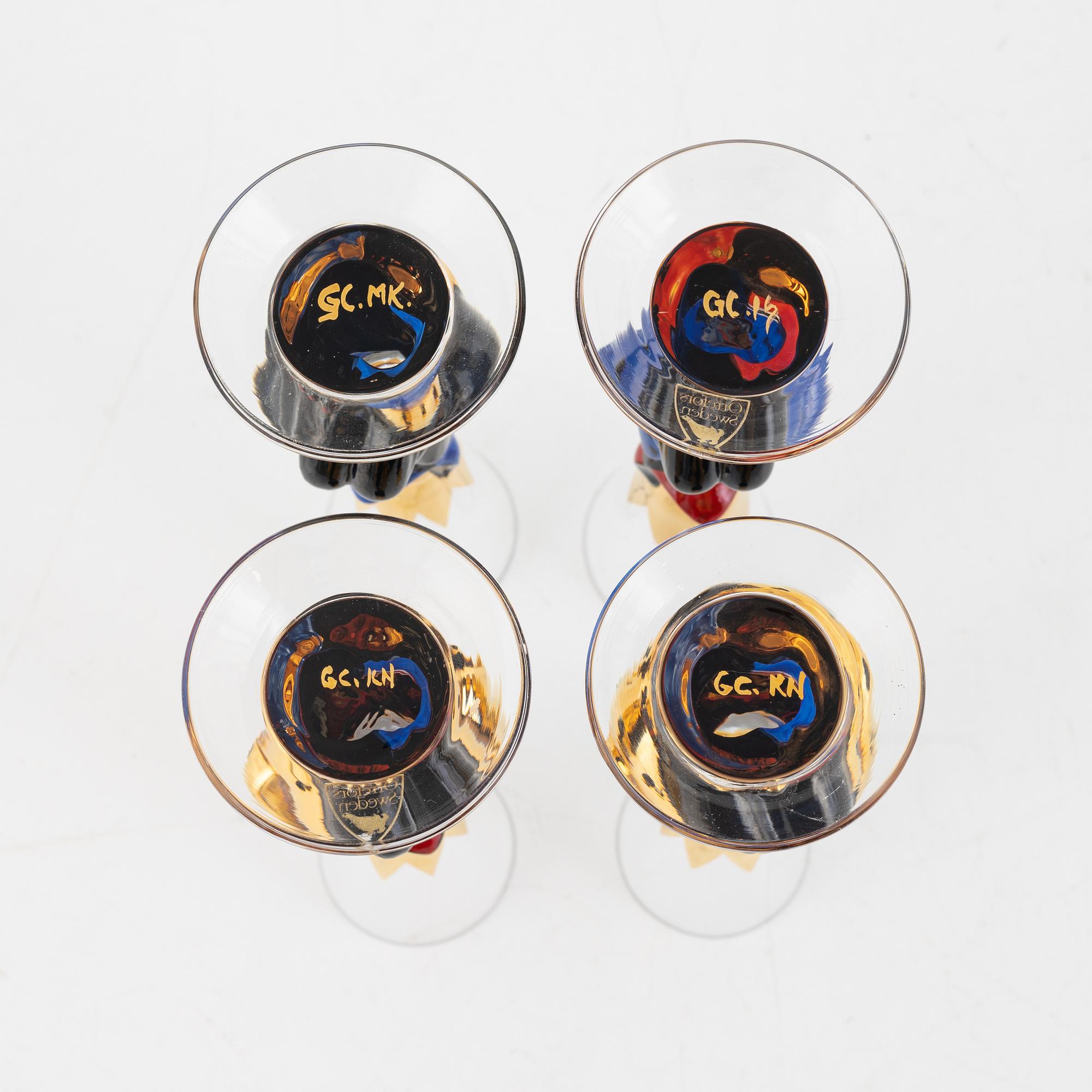 Gunnar Cyrén, snapsglas, 4 st, sk djävulsglas, "Nobel", Orrefors.