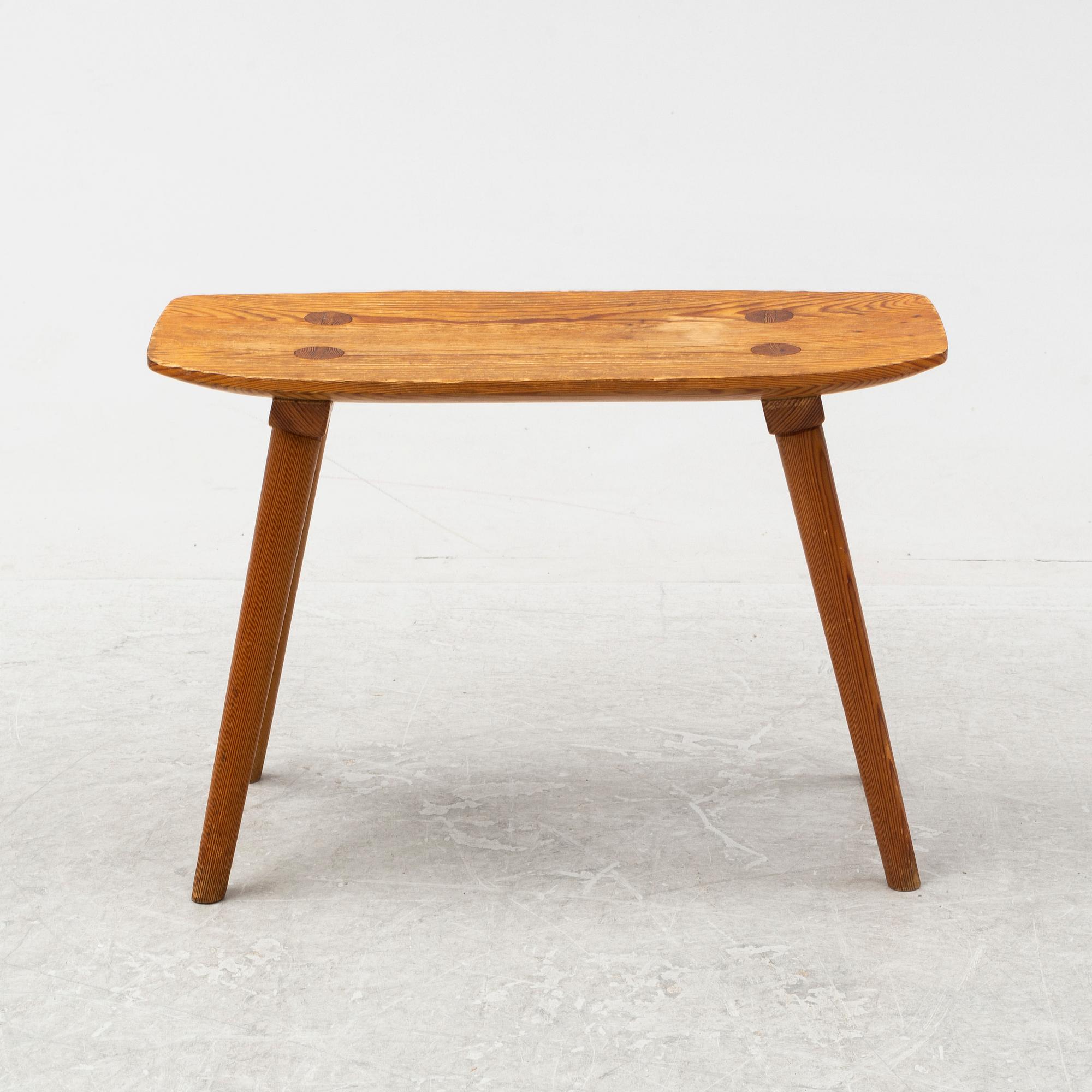 A stained pine stool, mid 20th Century.