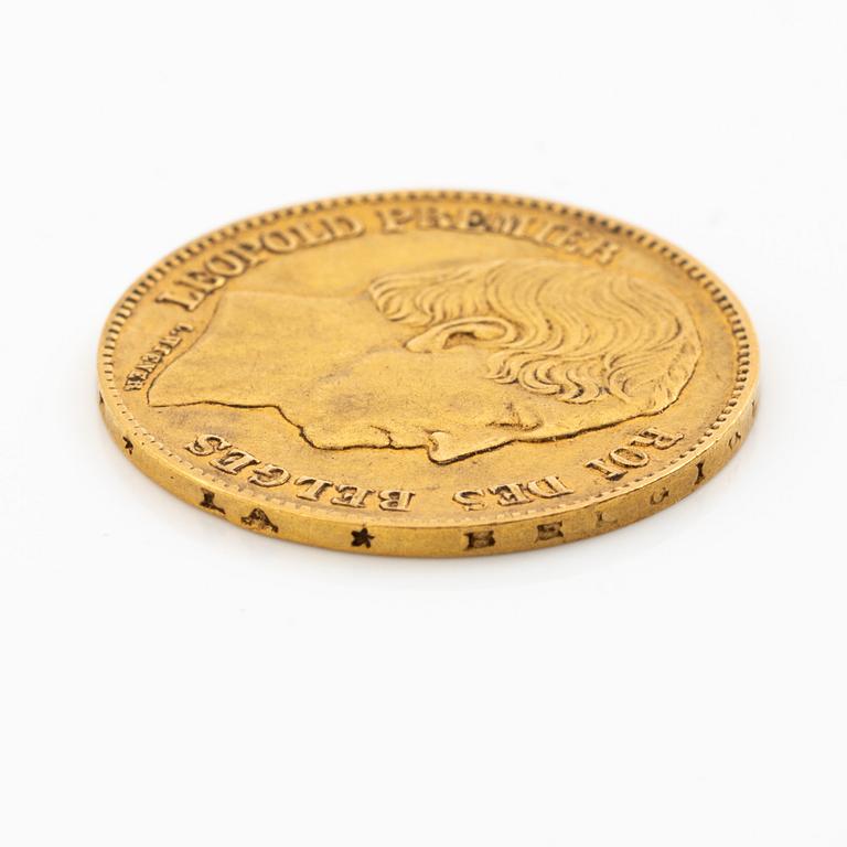 Gold coin Belgium, Leopold I, 20 Franc, 1865.