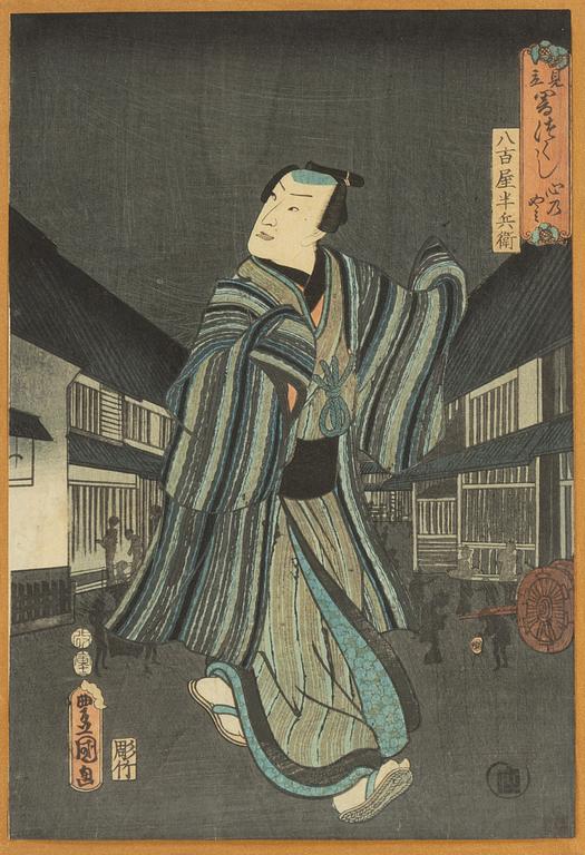 Utagawa Kunisada, two woodblock prints in colours, mid 19th century.
