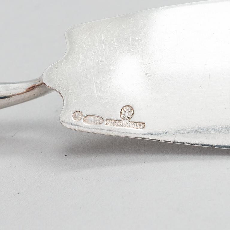 Four pieces of Russian silver cutlery.