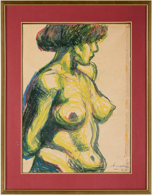 ALBIN AMELIN, pastell på smörpapper, sign o dat 28.