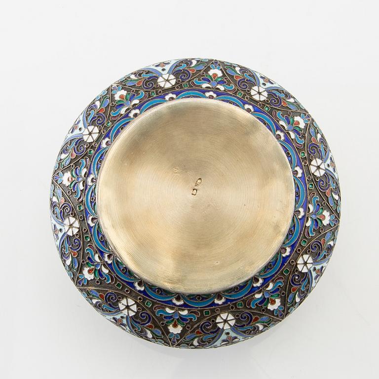 Bowl with handle Russia St Petersburg (?) silver and enamel 1908-26.