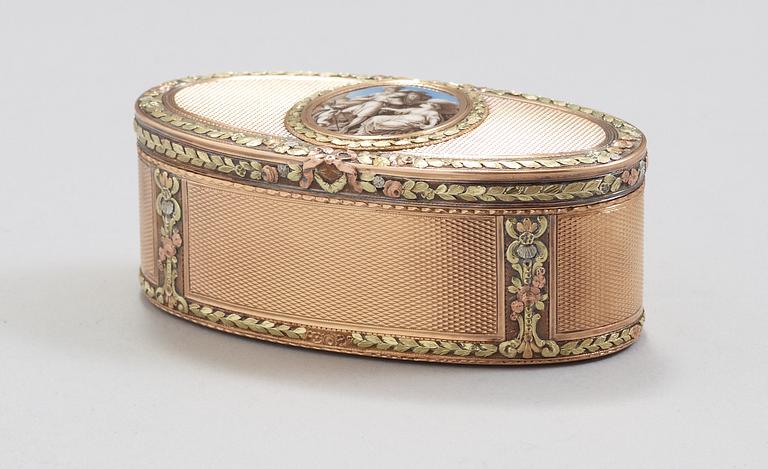 DOSA, guld en quatre couleurs 18k, troligen Tyskland sent 1700-tal. Louis XVI.
