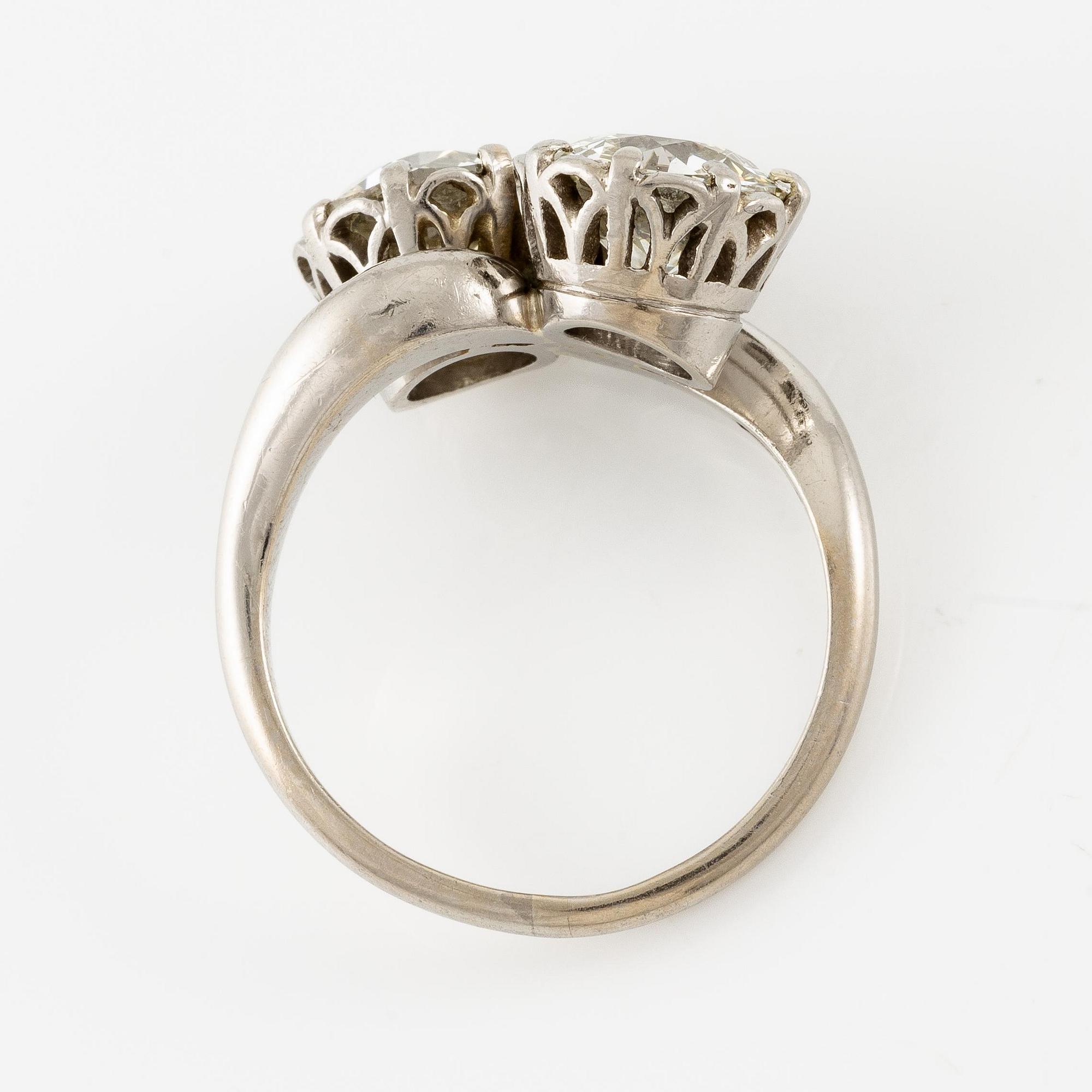 A W.A. Bolin ring in platinum set with two old-cut diamonds.