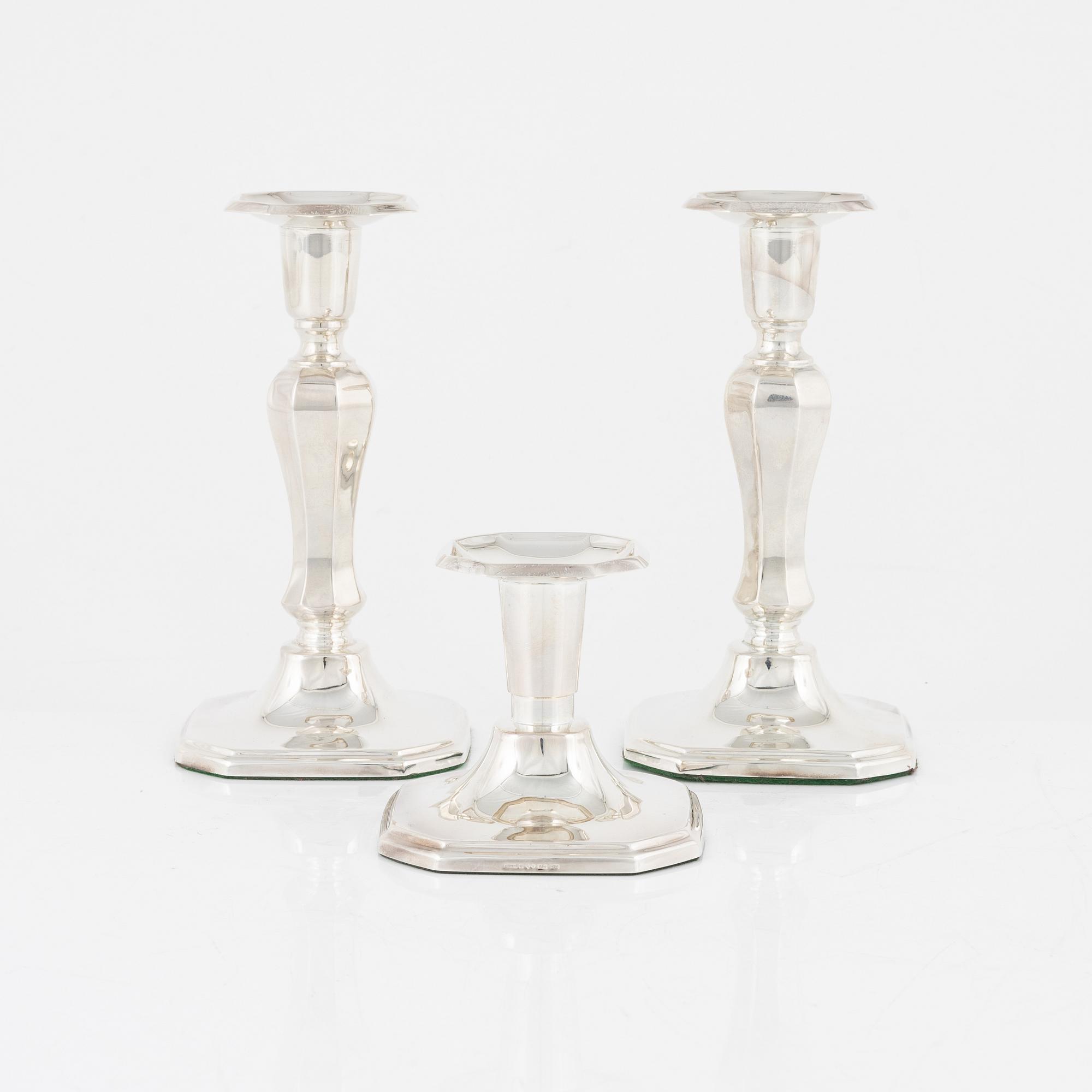 A group of three Swedish silver candlesticks, MEMA, Lidköping, 1987.