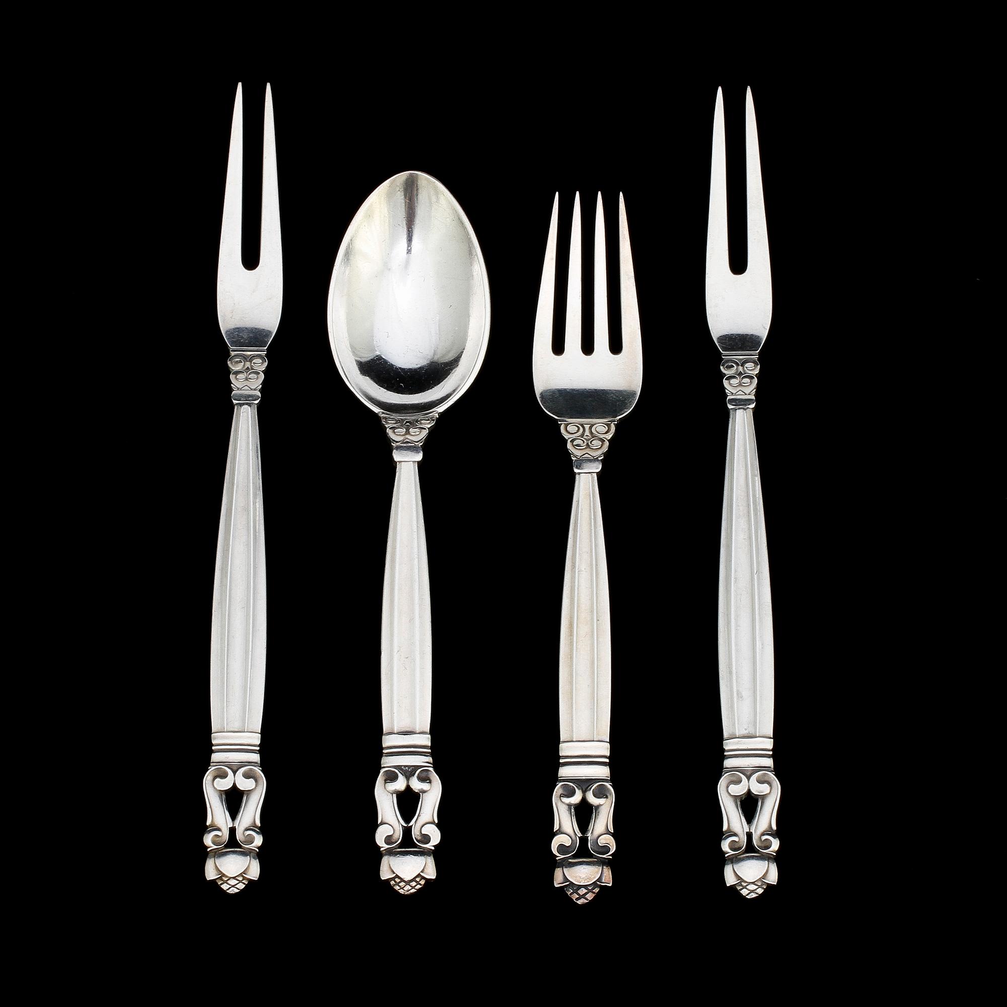 BESTICK, 4 delar, silver, "Konge", Johan Rohde, Georg Jensen. Vikt 110 g.
