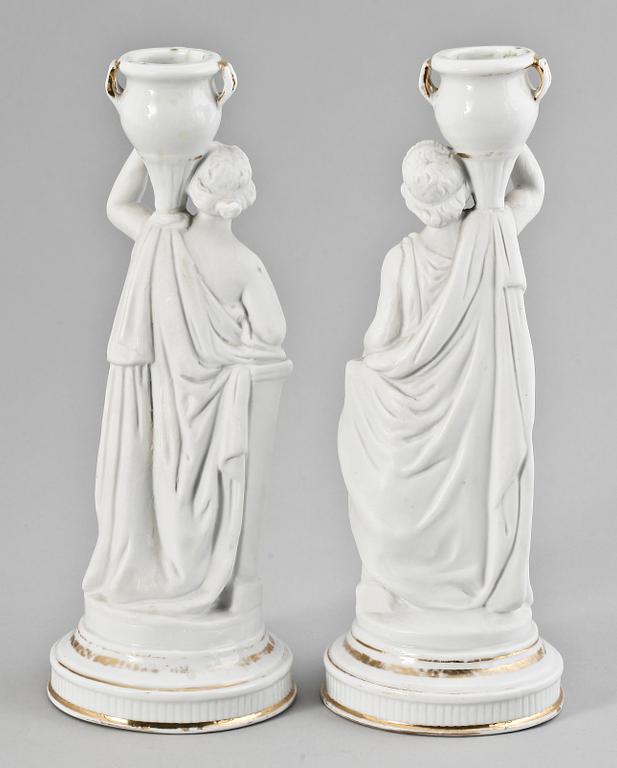 LJUSSTAKAR, ett par, parian, troligen Frankrike, 1800/1900-tal.