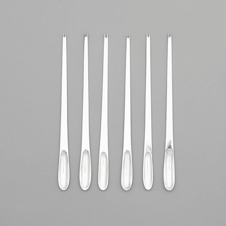 A set of six Wiwen Nilsson sterling lobster forks, Lund 1958-63.