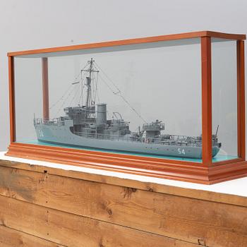 A scale modelship of the Swedish minesweeper HMS Landsort.