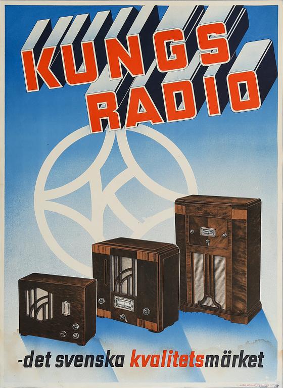 REKLAMAFFISCH, litografiskt tryck, "Kungsradio", 1930-talet.