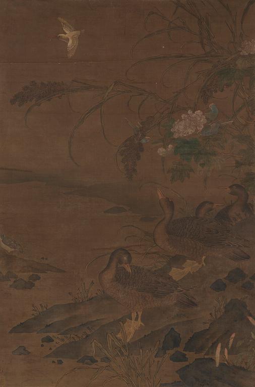 A scroll painting of geese in a landscape, late Qing dynasty/Republic.