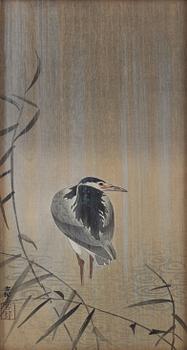 Ohara Koson, "Night heron in the rain".