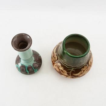 Vases 5 pcs Gabriel Burmeister and Uppsala Ekeby early 20th century glazed stoneware.