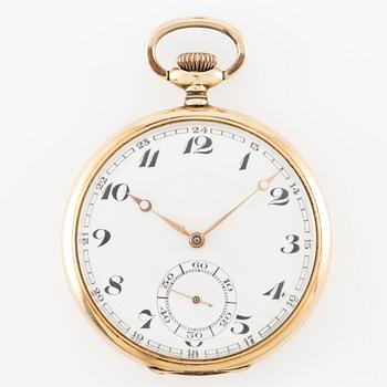 Pocket watch, 14K gold "Boliden guld Import", chain in double gold, 51 mm.
