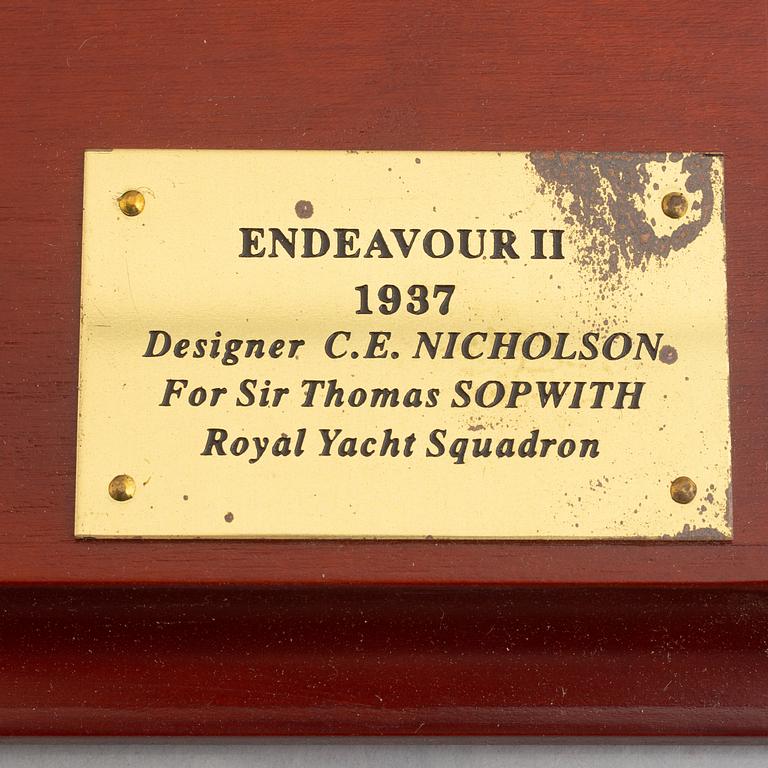 A boat model, 'Endeavour II'.