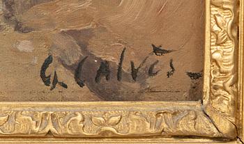 Léon Georges Calvès, Harvest motif with horses and two figures.