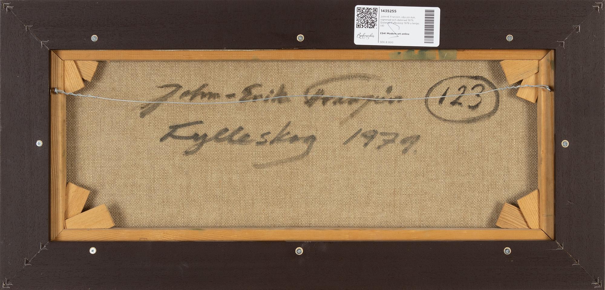 John-E Franzén, oil on canvas, signed and dated 1979. Dated Fylleskog 1979 verso.