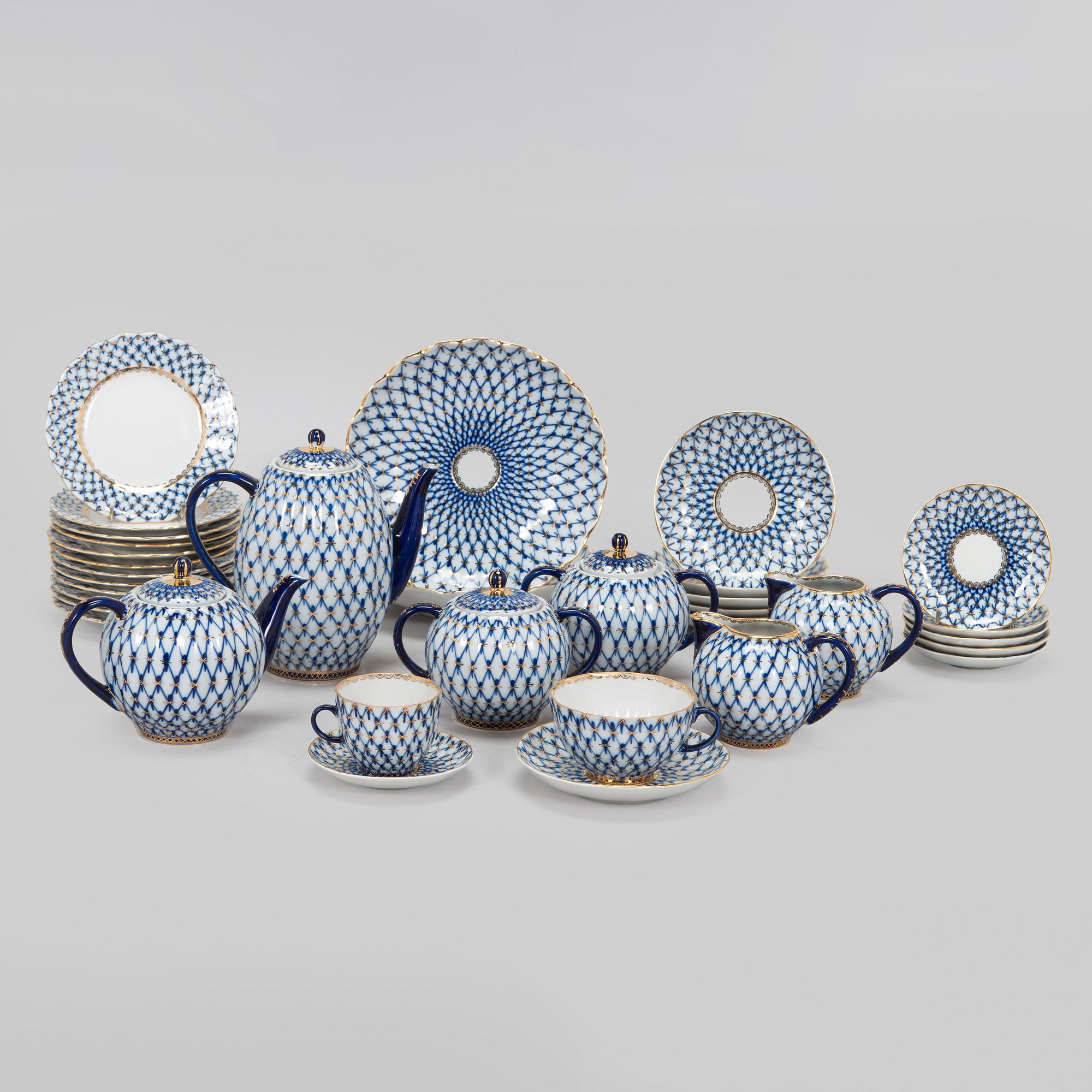 Kahvi- ja teekalusto, "Blue Net", Lomonosov, Neuvostoliitto 1970/80-luku.