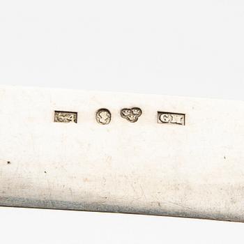 A set of six Swedish 19th century silver knives mark of Gustaf Möllenborg Stockholm 1837, weight 282 grams.