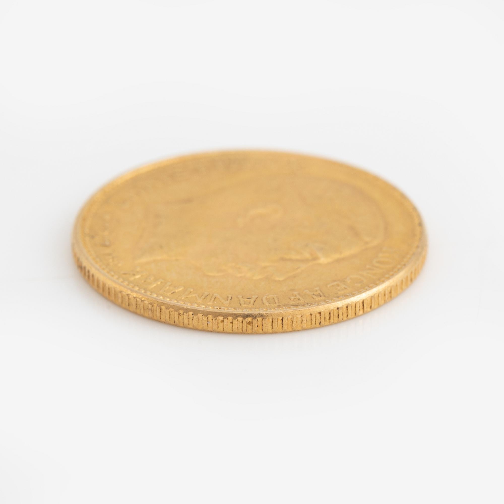 A Danish gold coin, 20 kroner, 1917.