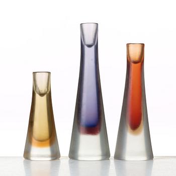 Paolo Venini, a set of three "Incisi" glass candleholders, Venini, Murano, Italy 1950's, model 4809.