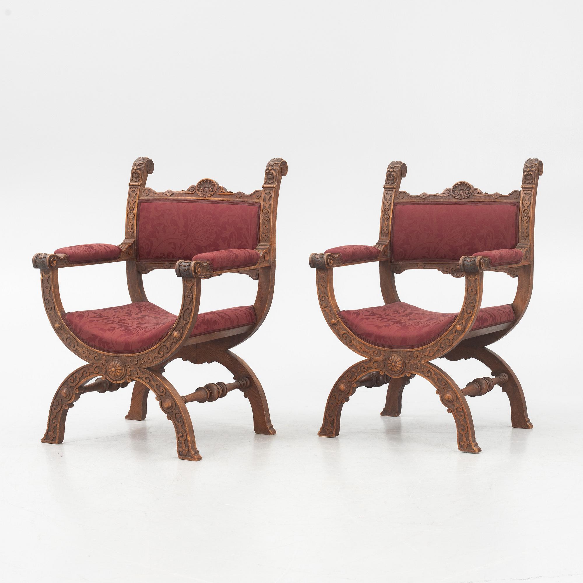 Karmstolar, ett par, sent 1800-tal, Nyrenässans.