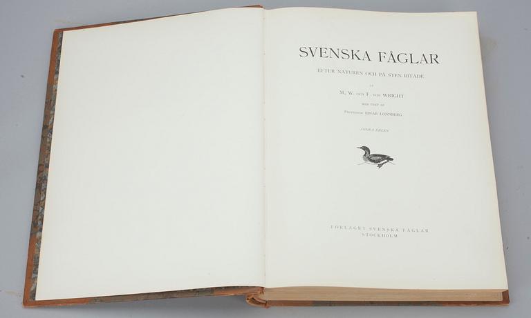 KIRJOJA 3 osaa,"Svenska Fåglar", M,W & F von Wright. Tukholma, 1924 och 1929.