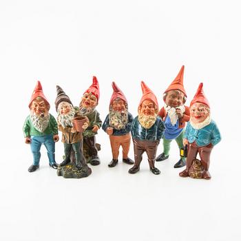 Gnomes 7 pcs mostly Germany mid/second half of the 20th century painted terracotta.