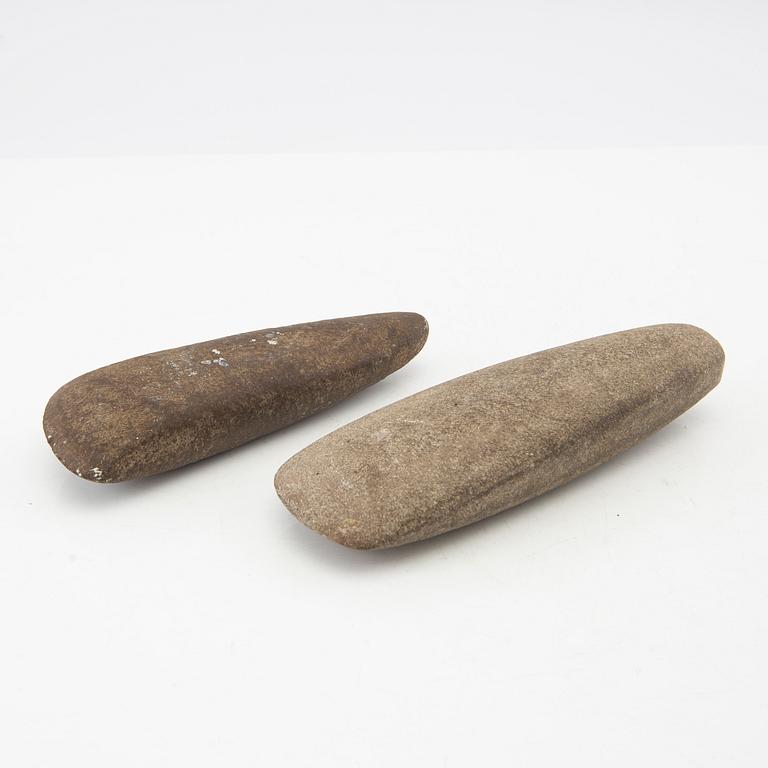 Stone axes, two pieces, Neolithic.