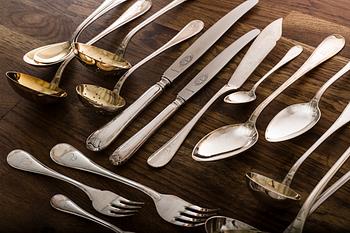 BESTICK, 208 dlr, "Svensk", silver, 1920-tal, total vikt inkl rostfria knivskaft ca 9000 g.