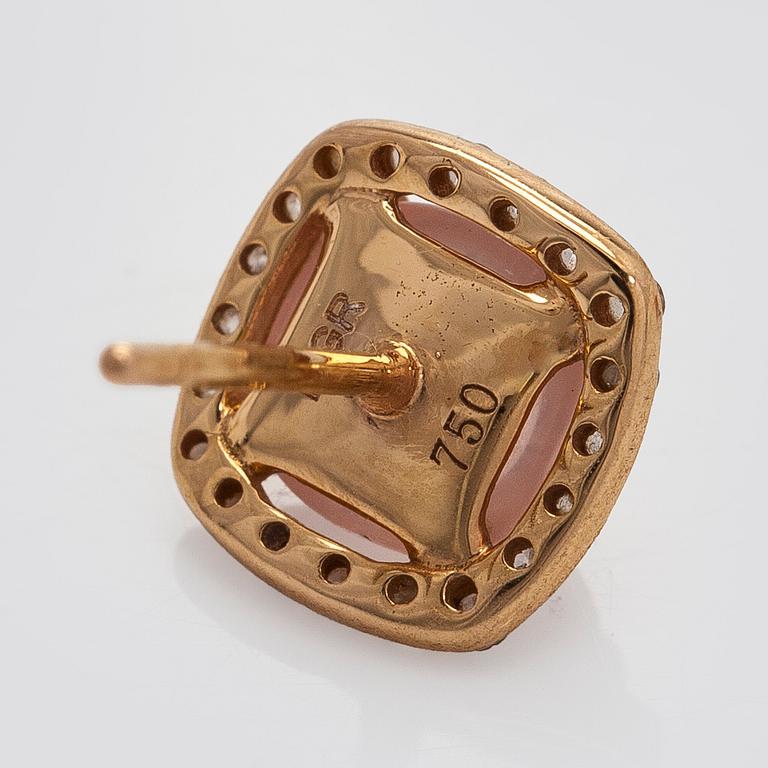 Earrings, cabochon cut rose quartz, diamonds, 18K gold, Italy.