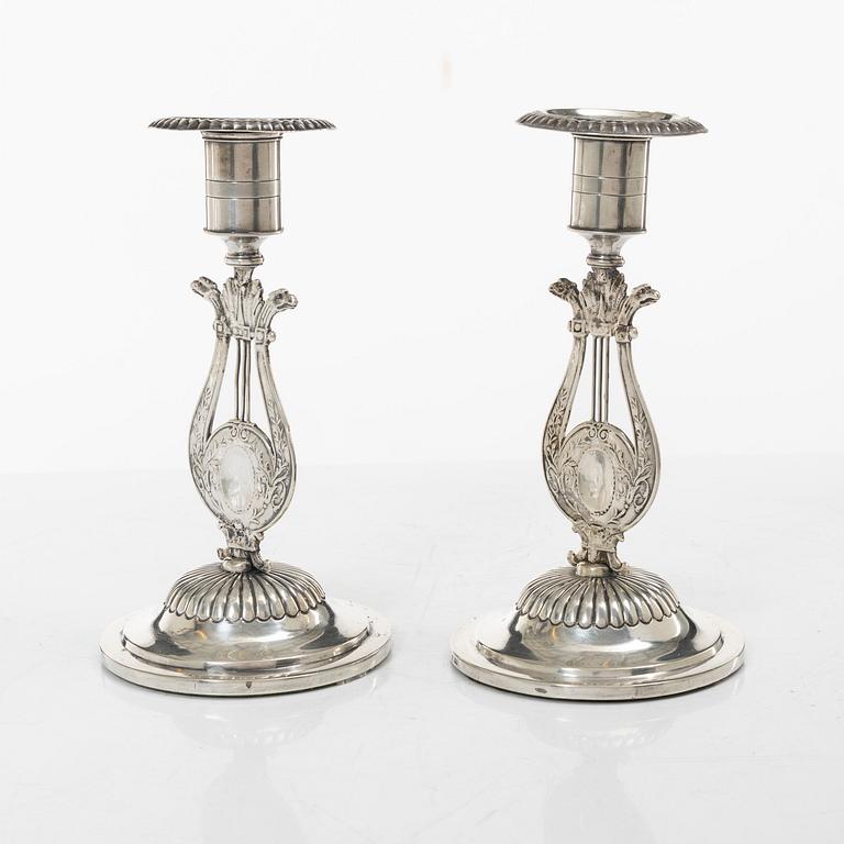 Empire, A pair of Swedish silver candlesticks, mark of Otto Wilhelm Kjellberg,  Västerås 1838.