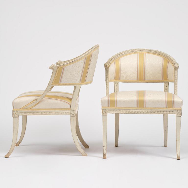 A matched pair of late Gustavian armchairs.