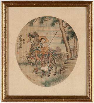 SIDENMÅLNINGAR, två st,  Kina, Qingdynastin, 1800-tal.