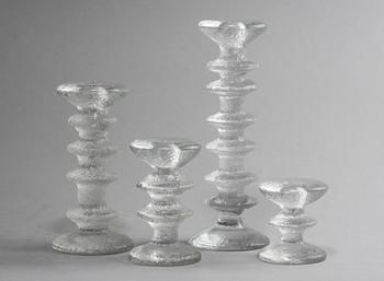 LJUSSTAKAR, 4 st, glas, "Festivo", Timo Sarpaneva, Iittala, 1900-talets andra hälft.