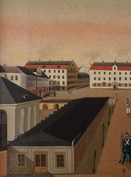 Svensk konstnär, omkring 1840, Vaktavlösning, Norrbro.