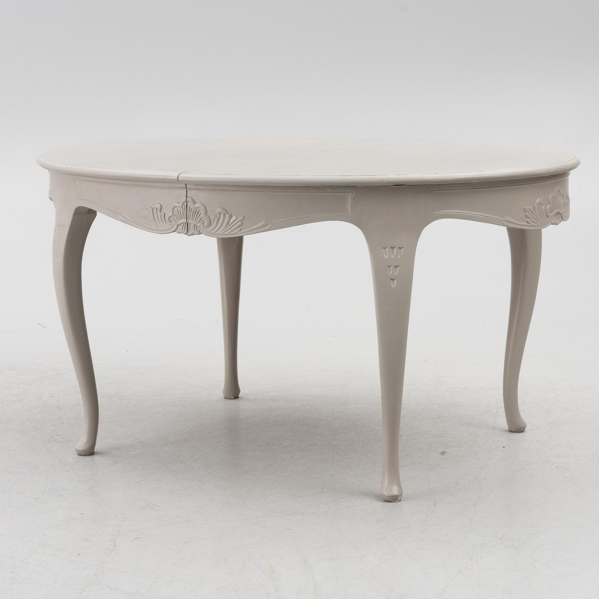 Dining table, 2 armchairs, 6 chairs, Rococo style, 20th century.