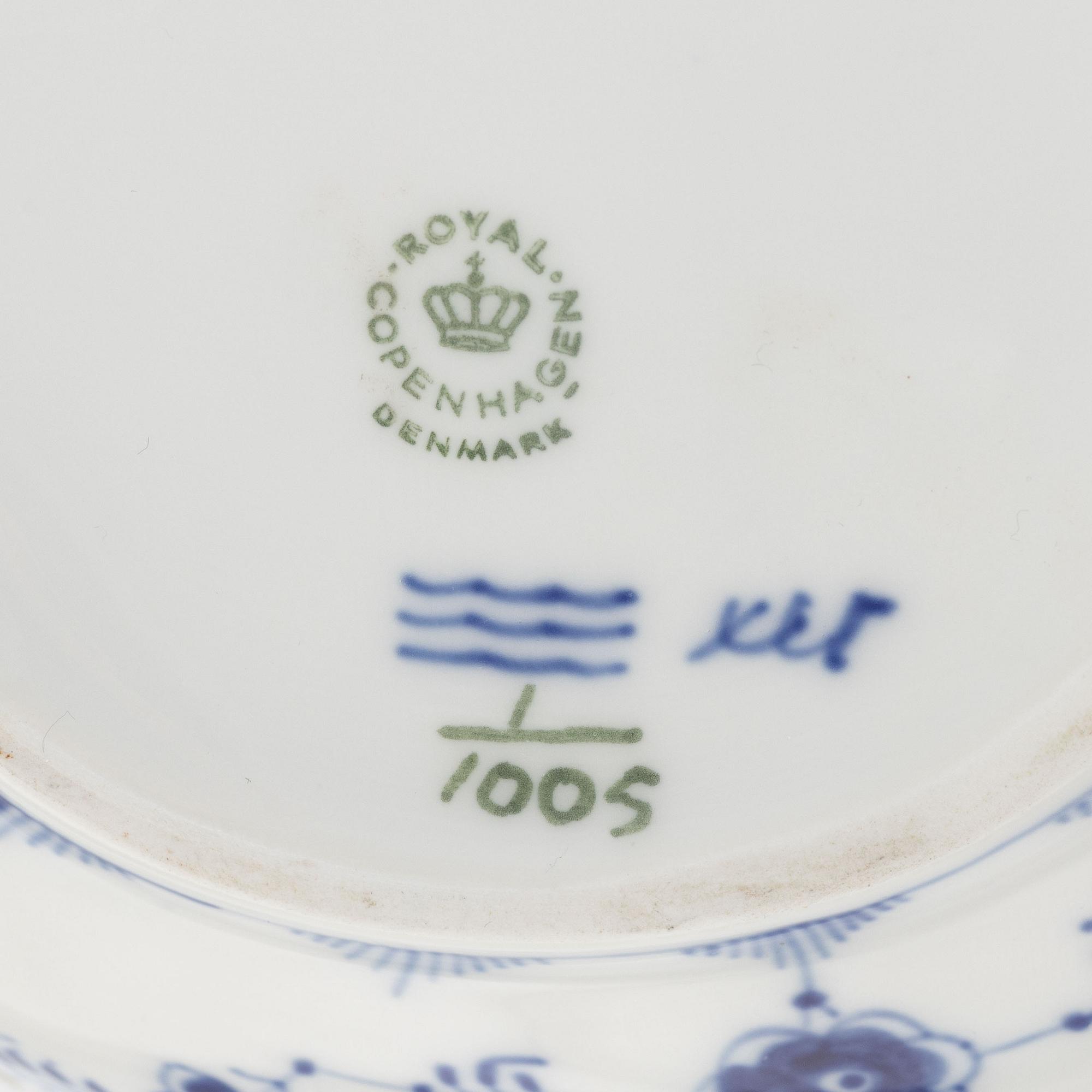 Cabaret, porcelain, Musselmalet, "Helblonde", Royal Copenhagen Denmark.