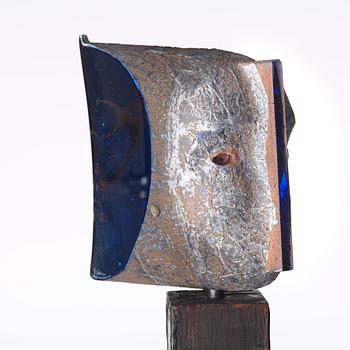 Bertil Vallien, a unique "Janus" cast glass sculpture on stand, Kosta Boda, Sweden.