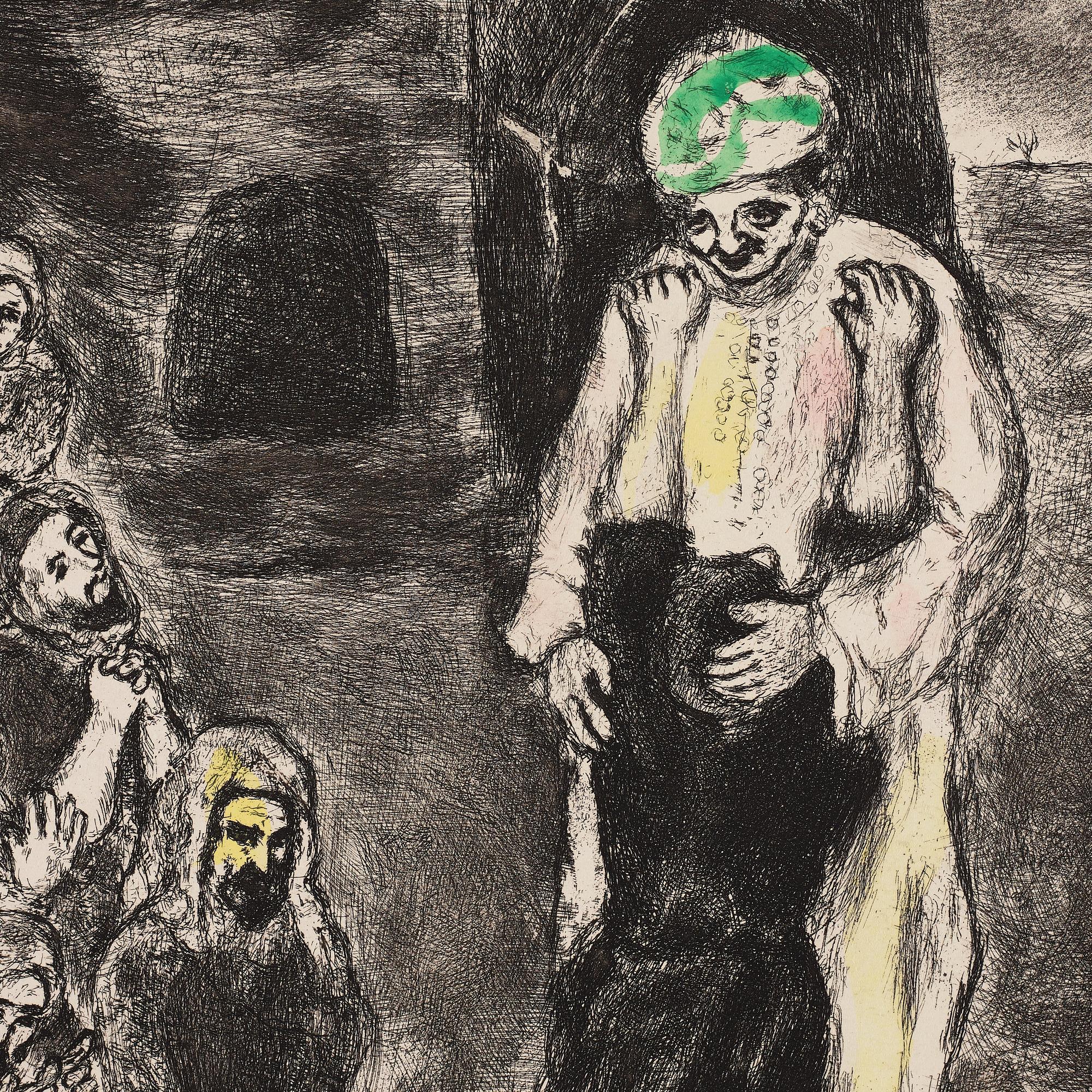 MARC CHAGALL, handkolorerad etsning, 1958, signerad med blyerts och numrerad 51/100.