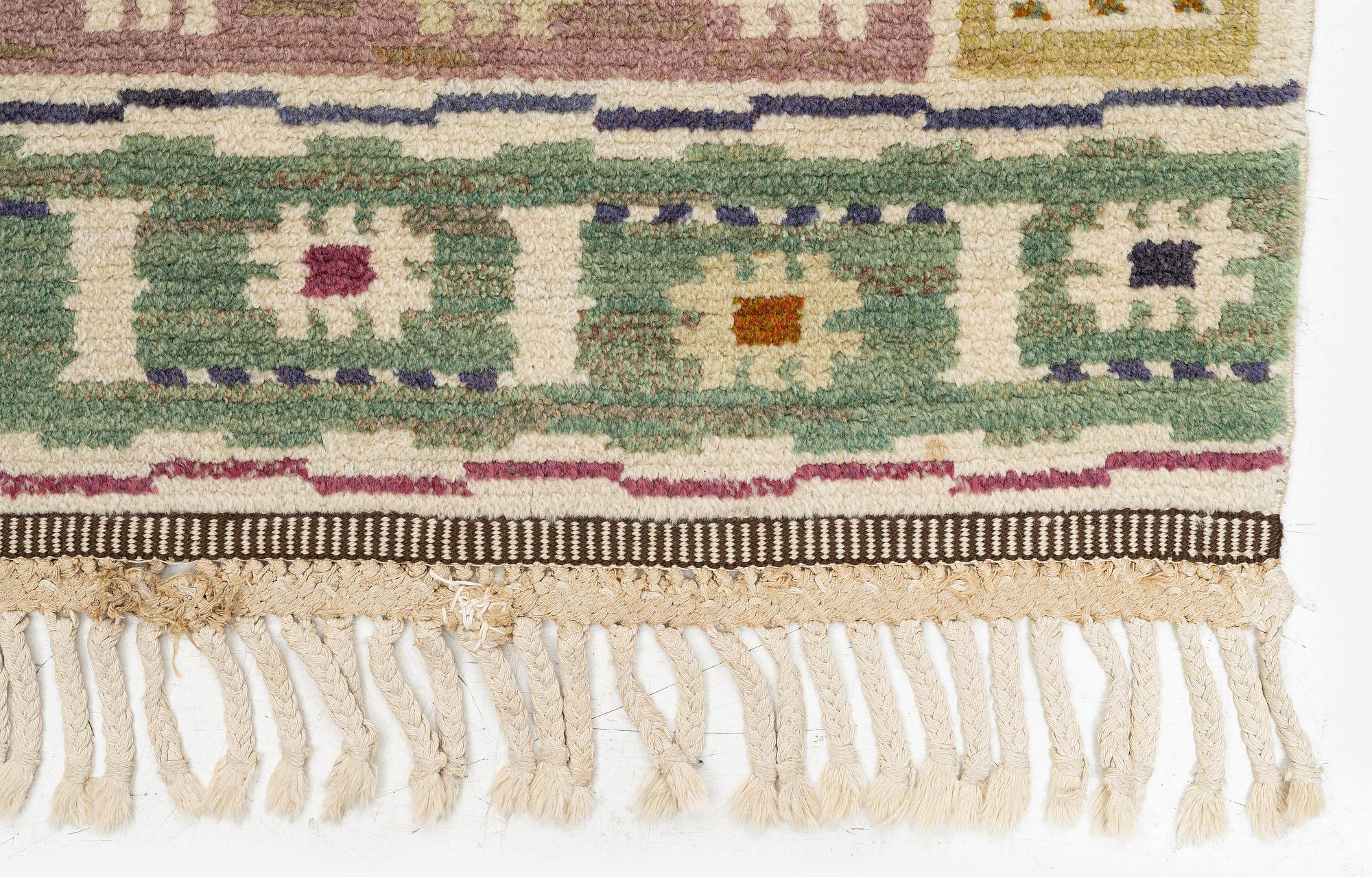 Märta Måås-Fjetterström, a 'Ängarna' carpet, knotted pile, c. 190 x 90 cm, signed AB MMF.