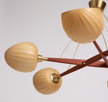 Hans Bergström, a teak ceiling lamp, ateljé Lyktan, Åhus, 1950s.