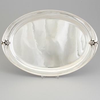 A Danish Art Nouveau oval silver tray, maker's mark Grann & Langlye, Copenhagen, 1939.