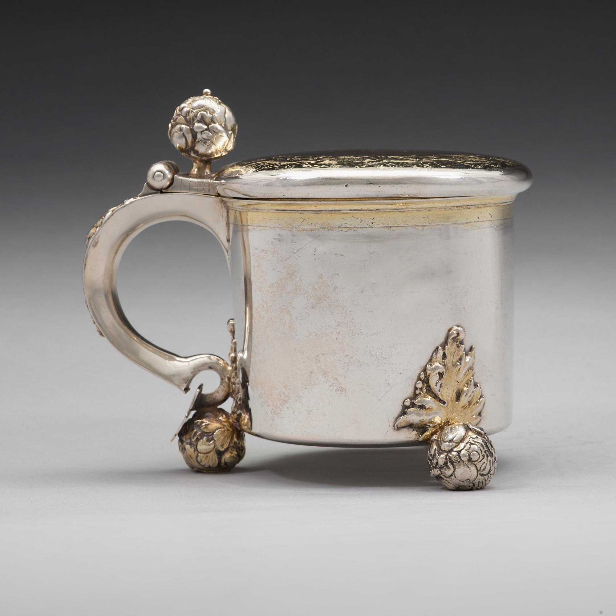 A Swedish 17th century parcel-gilt tankard, mark of Erik Månsson Schmidt, Stockholm 1675.