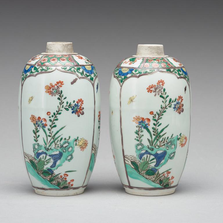 A pair of famille verte vases, presumably Samson, 19th Century.