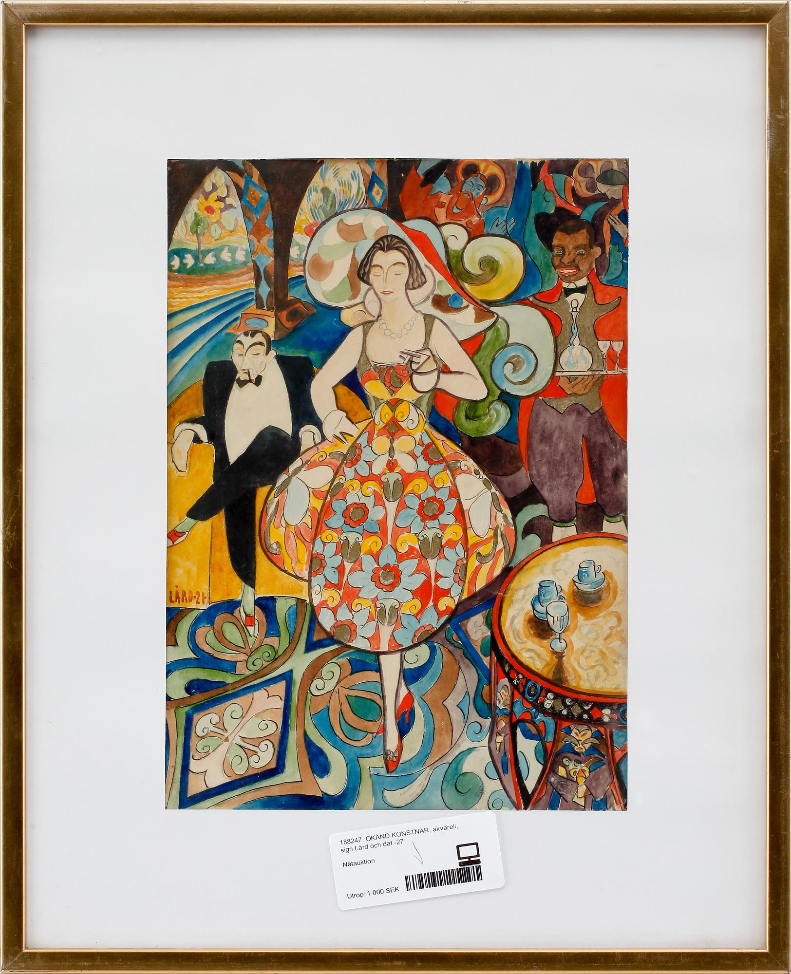 OKÄND KONSTNÄR, akvarell, sign Lård och dat -27.