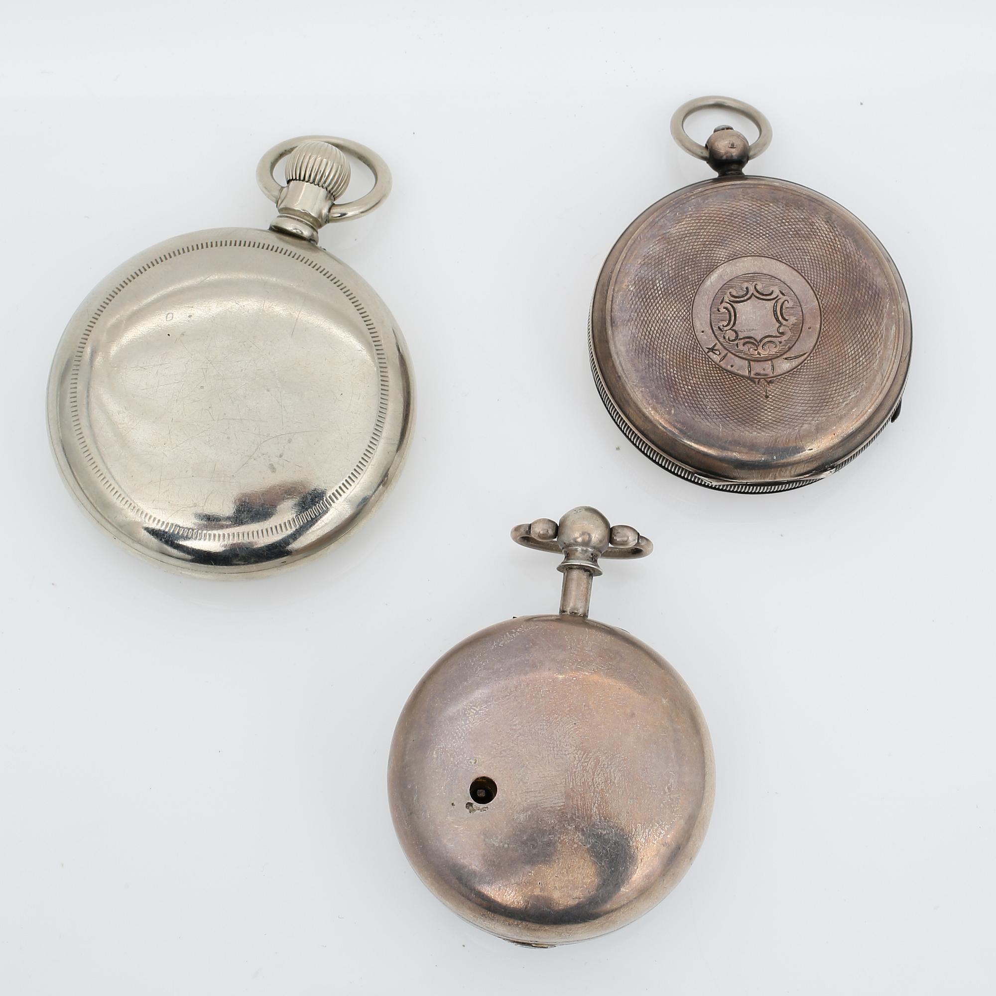 FICKUR, 3 st, silver samt vitmetall (2+1), England och USA, 1800/1900-tal.