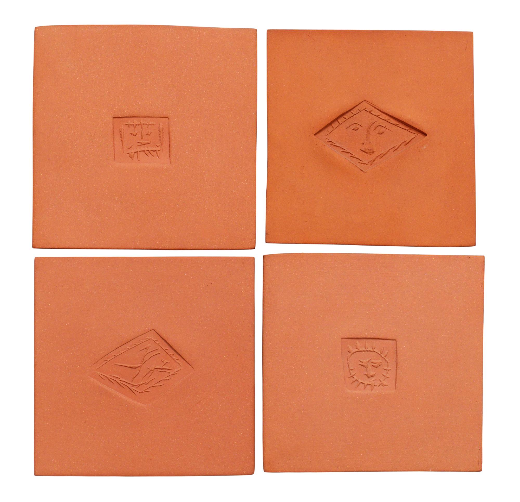 Four Pablo Picasso earthen ware plaques, Madoura, Vallauris, France 1971.