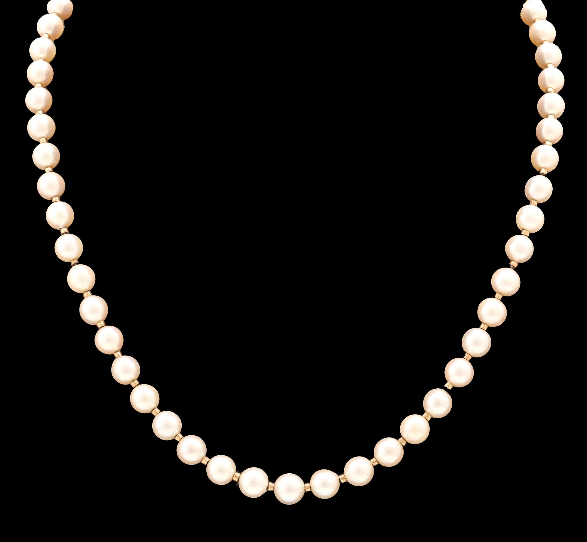 A necklace of cultured pearls, clasp of 18K gold, cabochon cut aquamarine and seed pearls, Atelier Ajour Stockholm 1963.